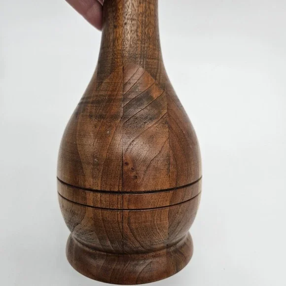 Hand Crafted Turned MCM Hardwood Vase Signed by Artist - Handcrafted Natural - Picture 9 of 14